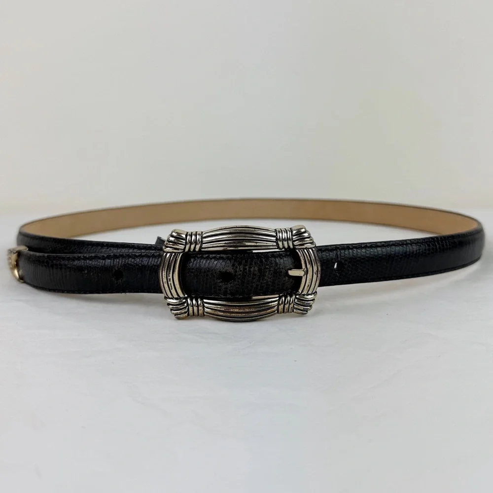 Brighton Snake Embossed Black Leather Belt